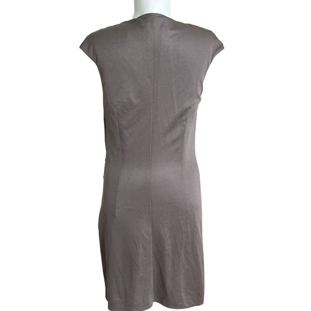 Karen Millen Taupe Brown Cap Sleeve Sheath Dress Size 8 EU 40 Faux Wrap - Picture 3 of 10